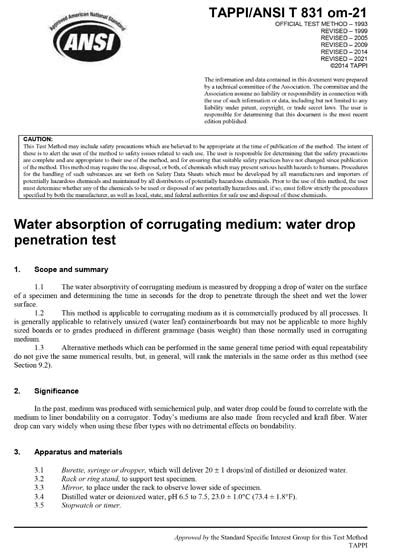 tappi water drop test|water drop absorption test.